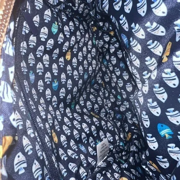 Vera Bradley Warm Stone Straw Mini Convertible Backpack Fish Applique EUC - Picture 6 of 6